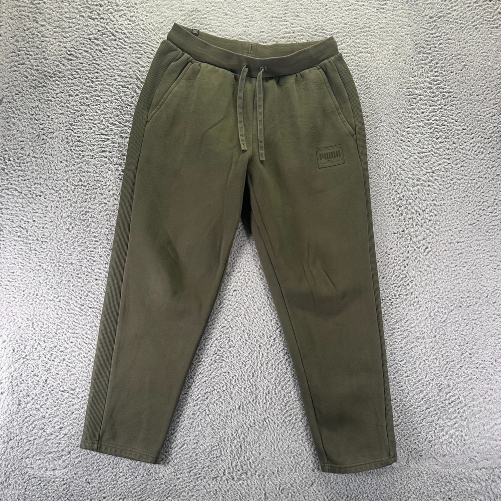 Puma Sweatpant Mens L Green Fleece-Lined Tapered Running Performance Sports